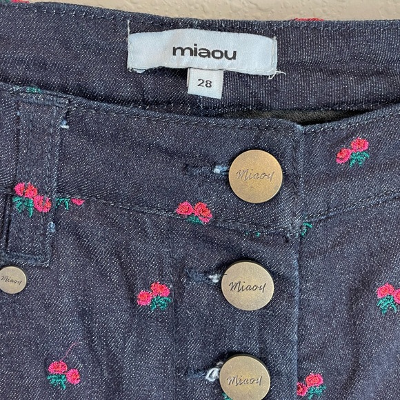 Miaou Junior Floral Embroidered Dark Blue Crop Jeans size 28 - Picture 7 of 12